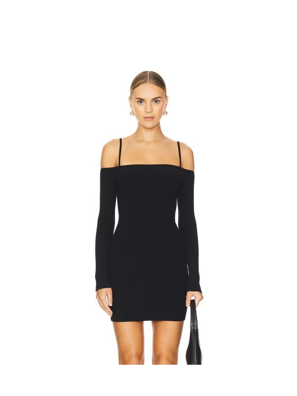 Good American Black Off-Shoulder Ribbed Mini Dress